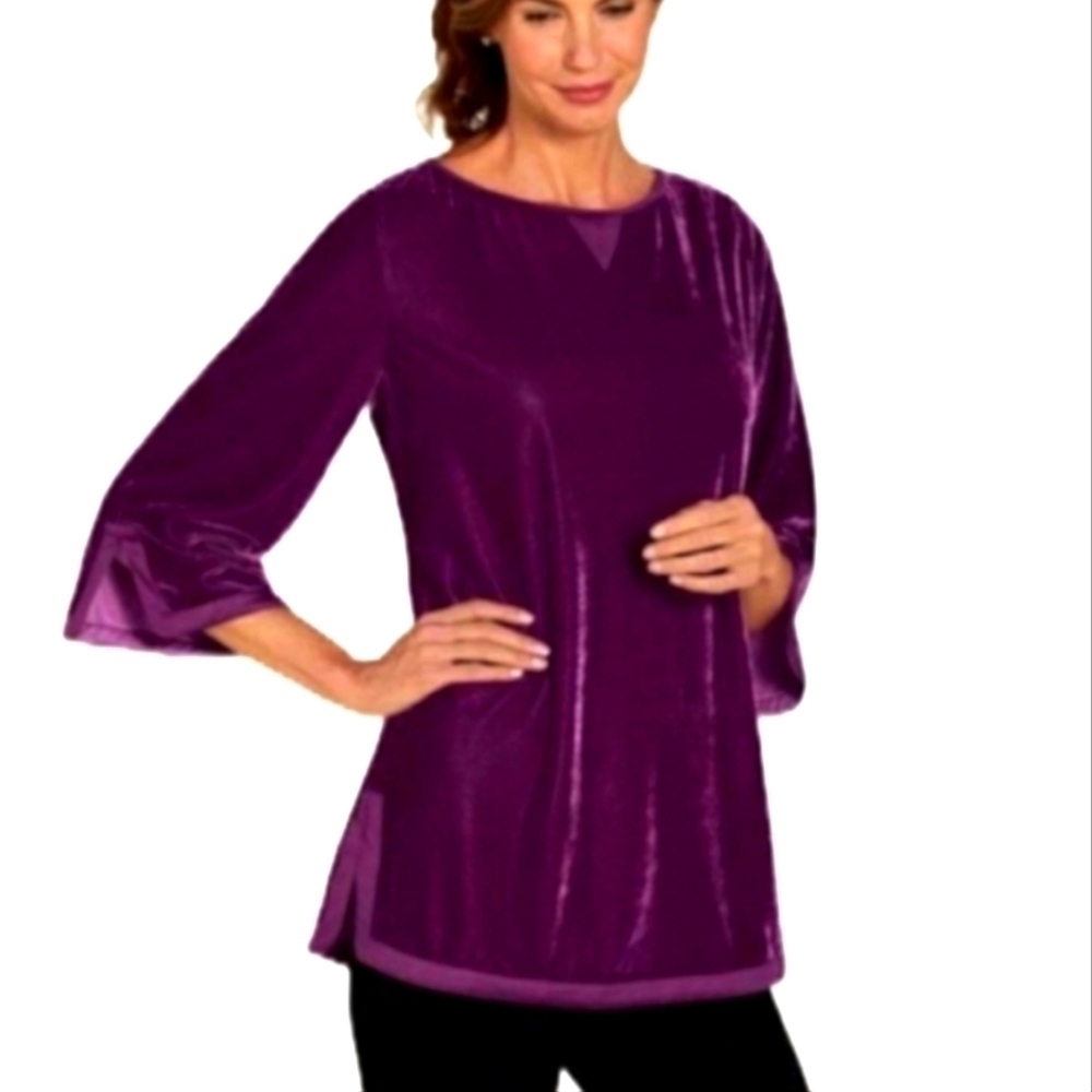 Soft Surroundings Women’s Magenta Purple Velvet 3/4 Sleeve Tunic Top-Size Small - Picture 3 of 10